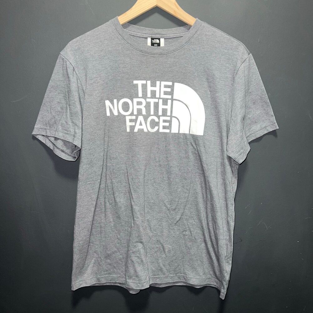 The North Face Mens Graphic Logo T-shirt Tee Size Medium Gray White Short Sleeve